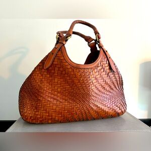 Cole Haan Genevieve Open Weave Sequoia Brown Leather Handbag
